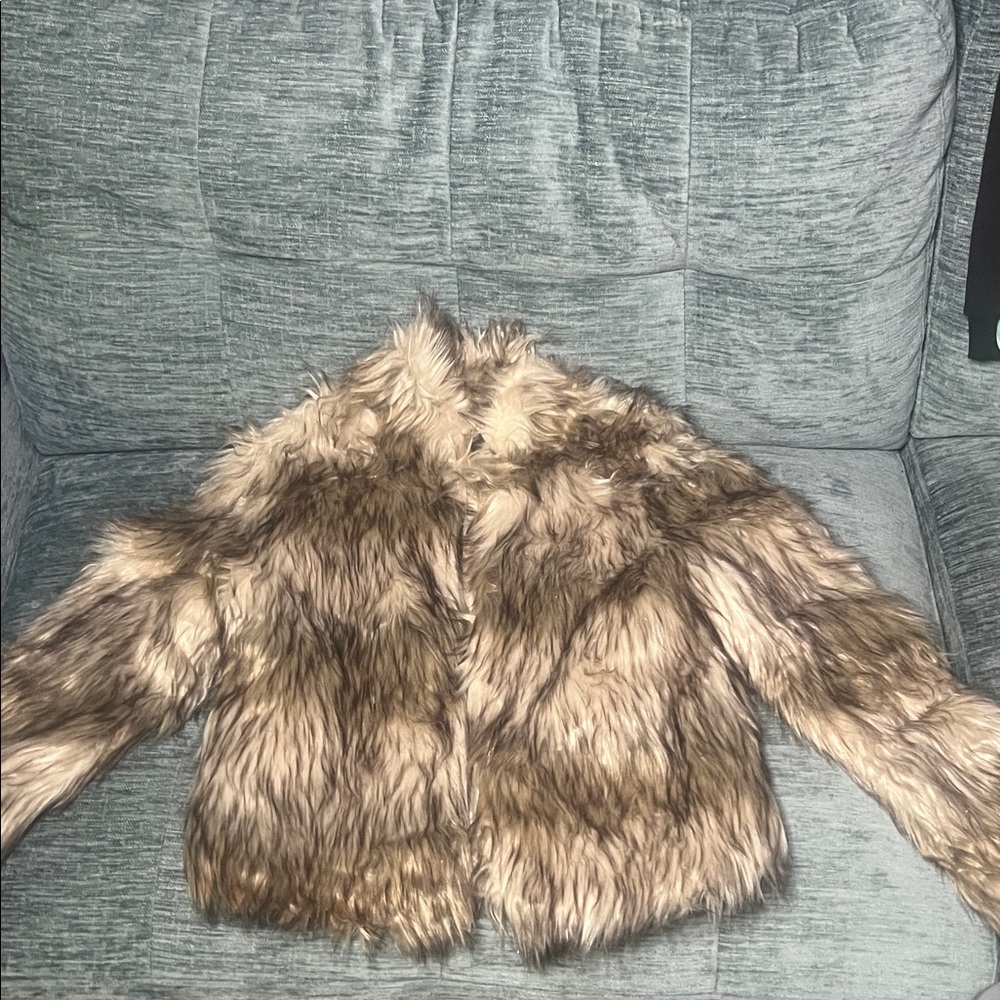 Ci Sono Cream and Brown Faux Fur Jacket